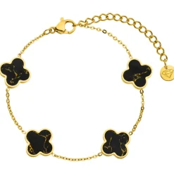 Black-Gold Clover Armband | 18K vergoldet