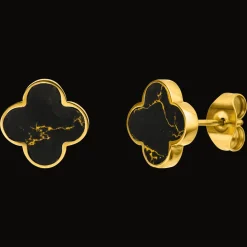 Black-Gold Clover Ohrstecker | 18K vergoldet