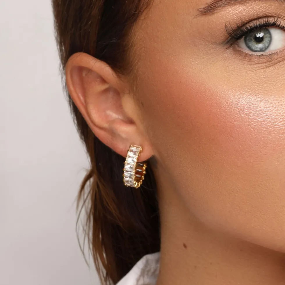 Cube Stones Creolen | 18K vergoldet