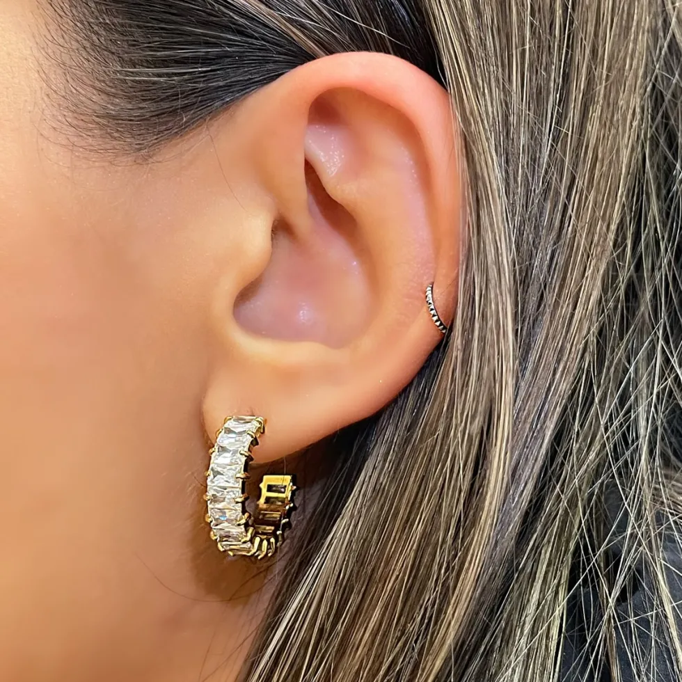 Cube Stones Creolen | 18K vergoldet