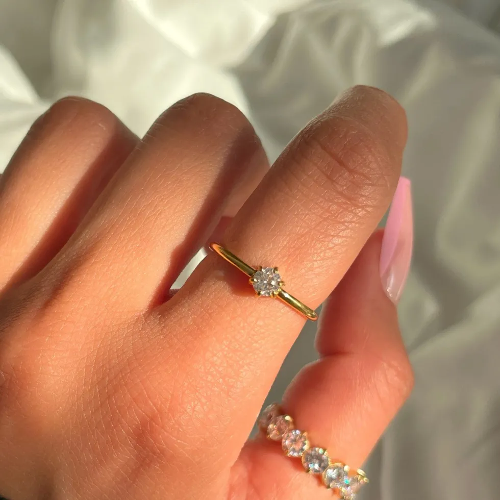 One Stone Ring | 18K vergoldet