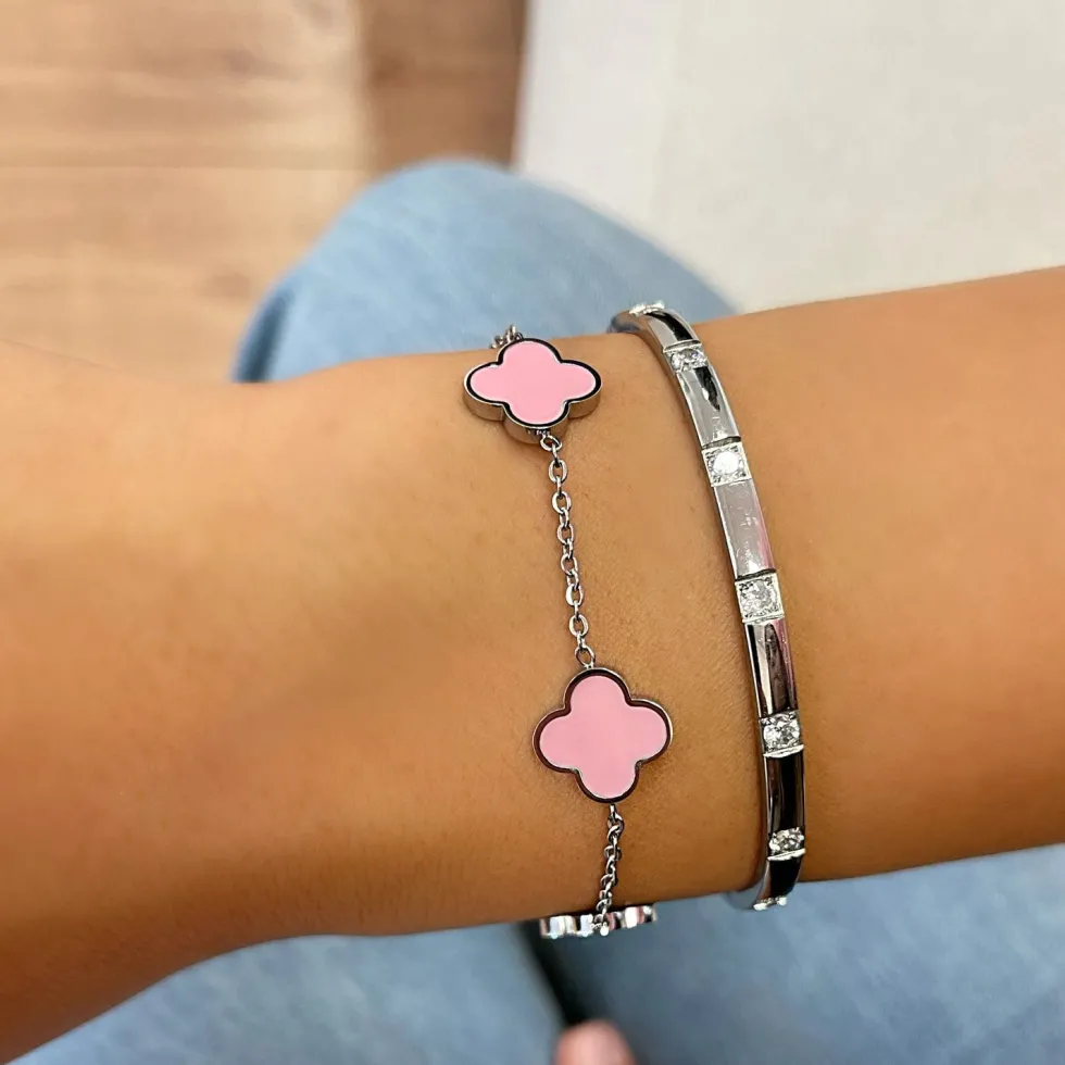 Pink Clover Armband | 18K vergoldet