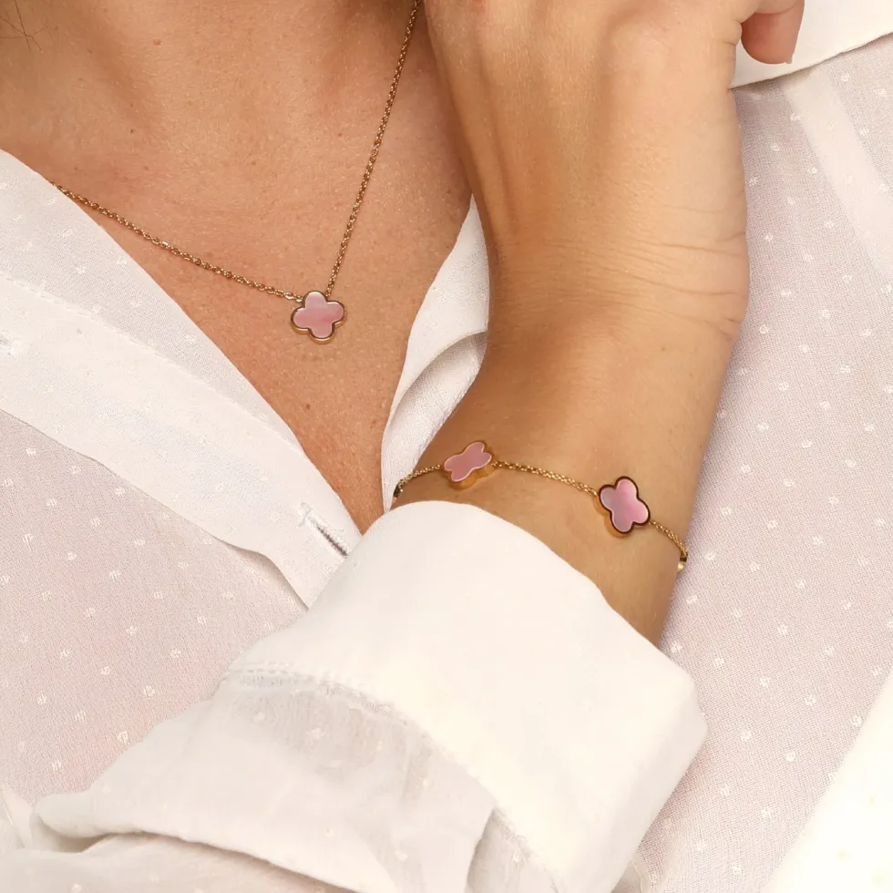 Rosa Perlmutt Clover Armband | 18K vergoldet