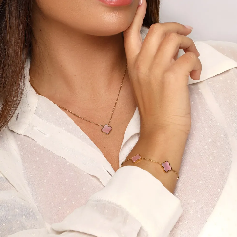 Rosa Perlmutt Clover Armband | 18K vergoldet