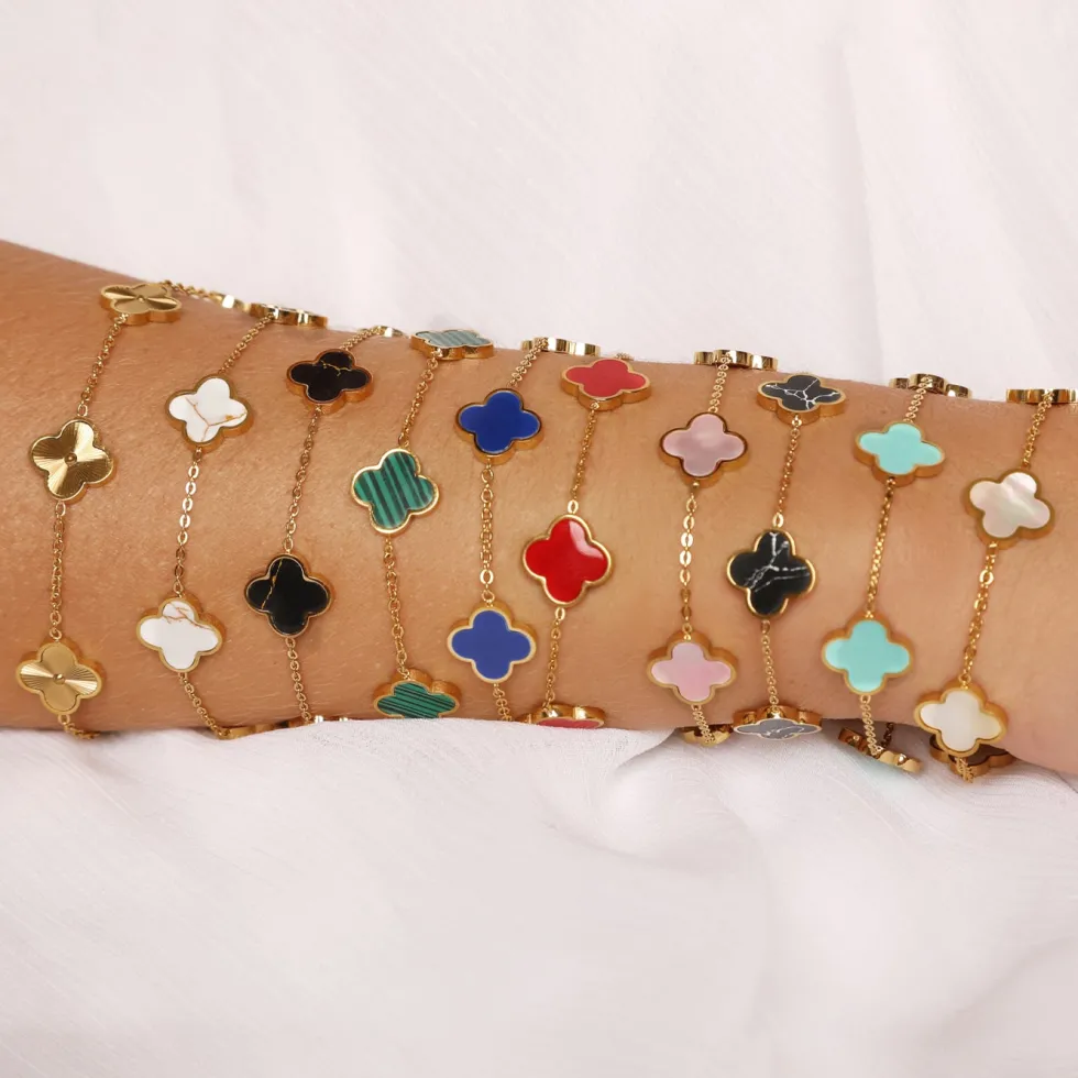 White-Gold Clover Armband | 18K vergoldet