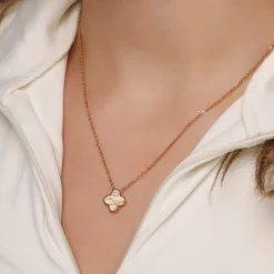 White-Gold Clover Kette | 18K vergoldet