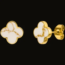 White-Gold Clover Ohrstecker | 18K vergoldet